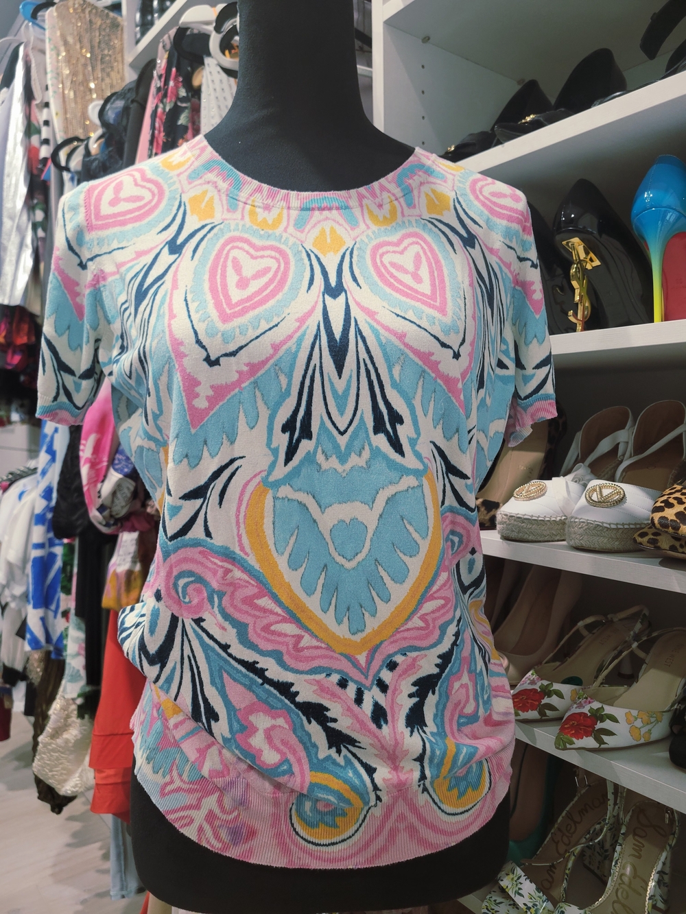 Pastel Heart & Paisley Short Sleeve Tee - Pink Blue